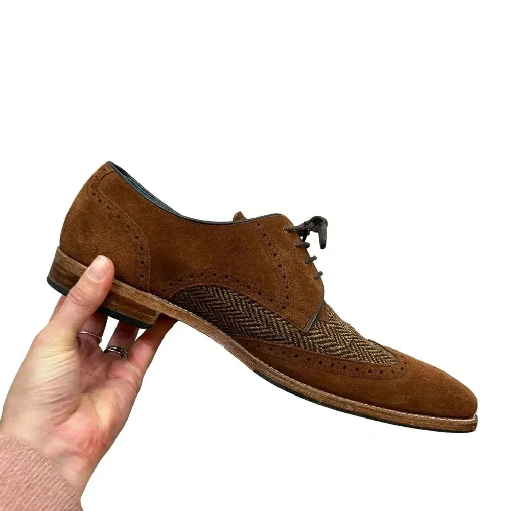 Barker England Jackson Derby Dress Shoes Mens Size 8.5 Leather Tweed Brown